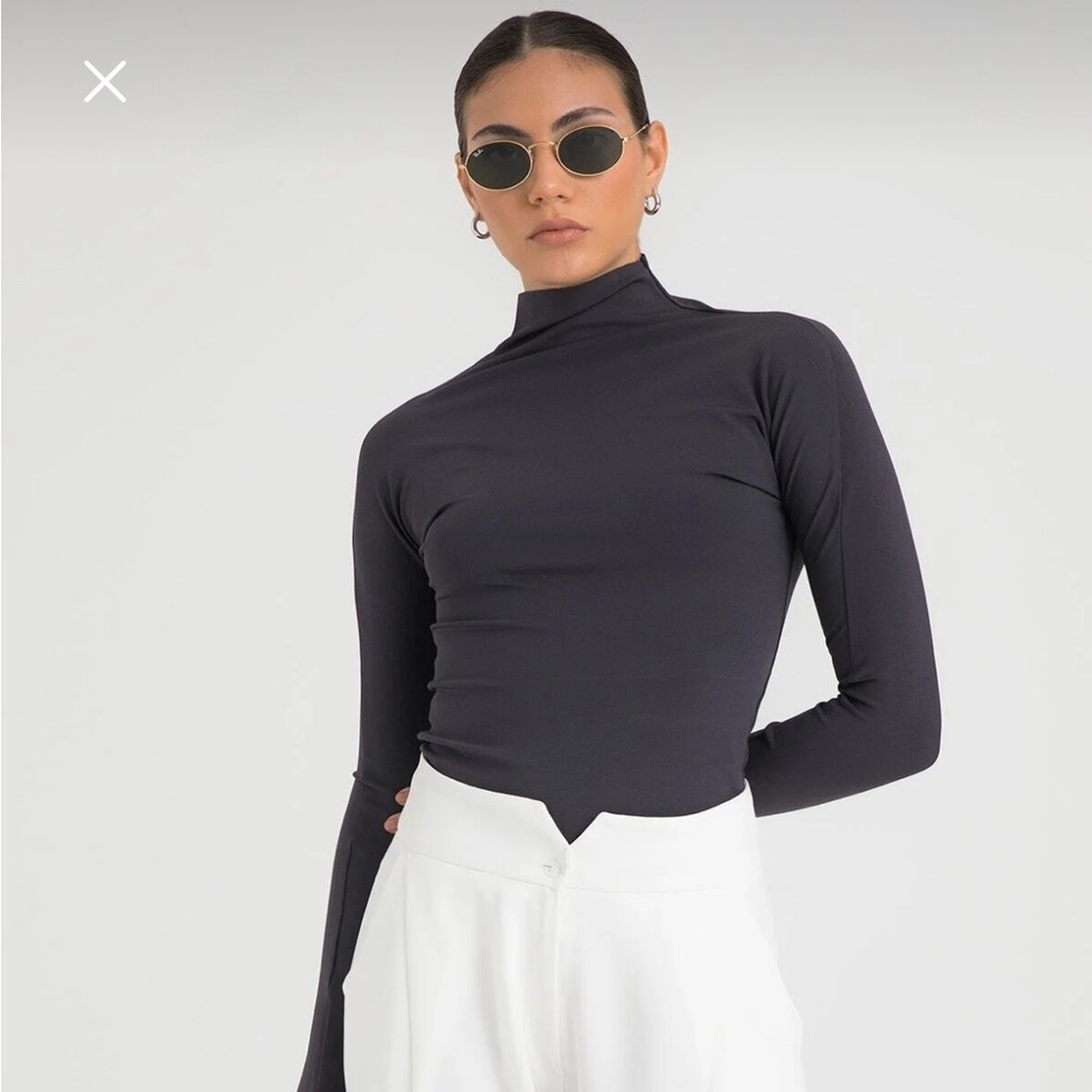 Elegant Dark Gray Turtleneck Blouse